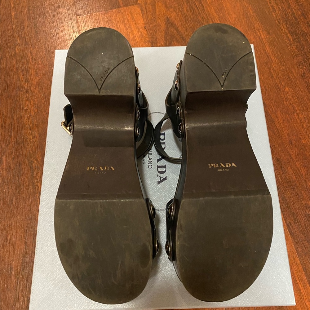 Prada Black Wedge Sandals - New - Size 37.5 - Picture 6 of 6